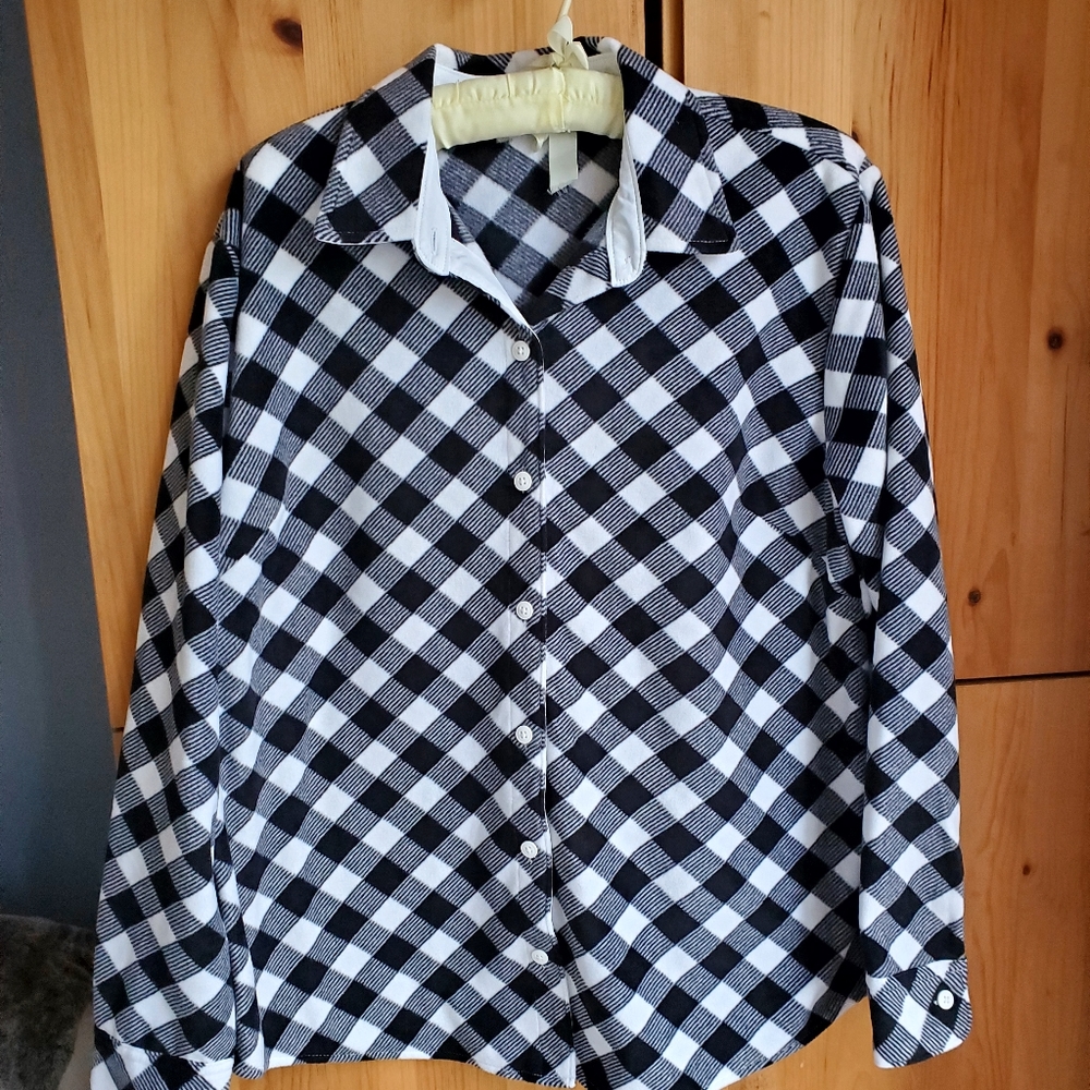 Riders by Lee Women's Fleece Shirt/Shacket, Black & White Checked Medium